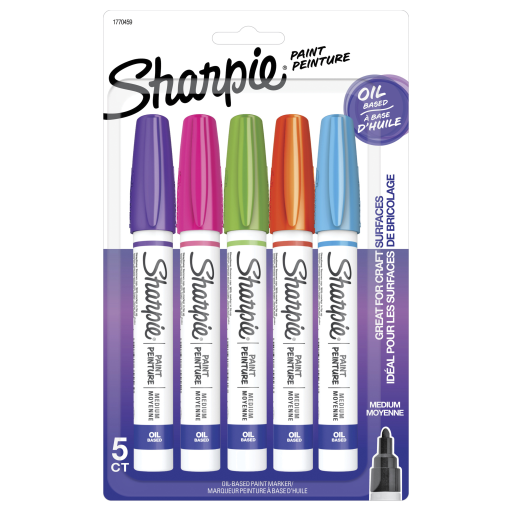 Marqueurs à peinture à base d’huile Sharpie — pointe moyenne, couleurs assorties, paquet de 5