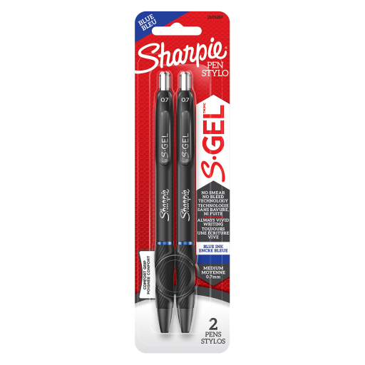 Stylos gel Sharpie S-Gel — pointe moyenne, 0,7 mm, bleu, paquet de 2