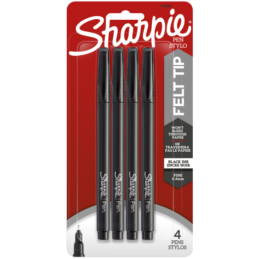 Fineliners Sharpie — pointe fine, 0,4 mm, noir, paquet de 4