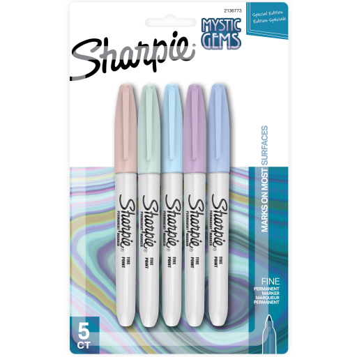 Marqueurs permanents Sharpie — édition Mystic Gem, pointe fine, couleurs assorties, paquet de 5
