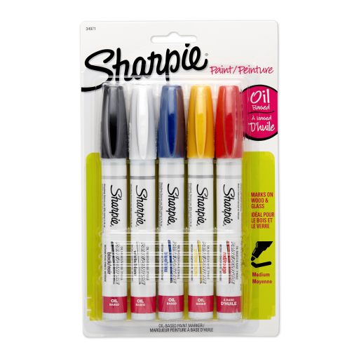 Marqueurs peinture à base d’huile Sharpie — pointe moyenne, couleurs assorties, paquet de 5