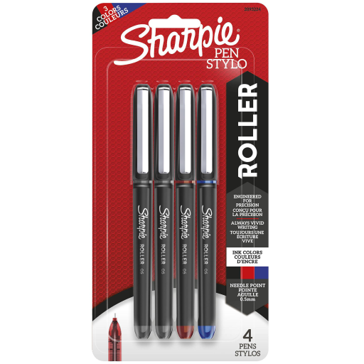 Stylos rollerball Sharpie — pointe aiguille 0,5 mm, couleurs assorties, paquet de 4