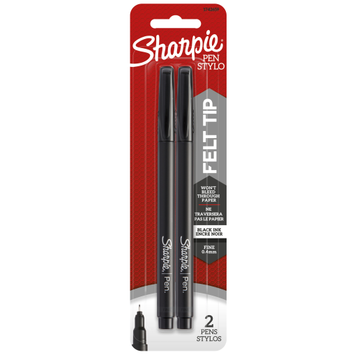 Stylos feutres Sharpie — pointe fine 0,4 mm, noir, paquet de 2