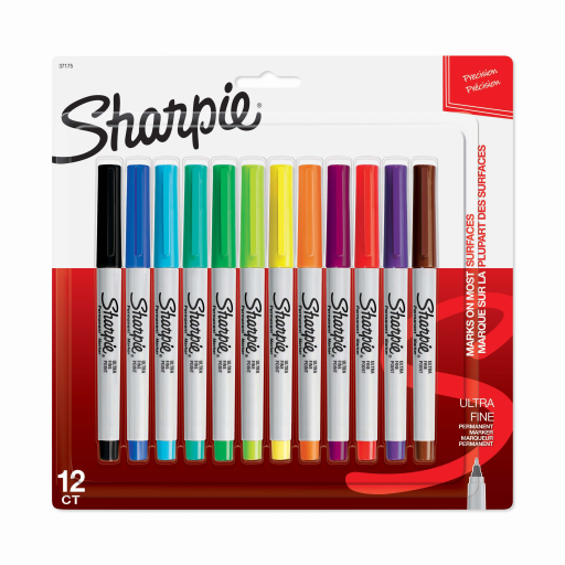 Marqueurs permanents Sharpie — pointe ultra-fine, couleurs assorties, paquet de 12