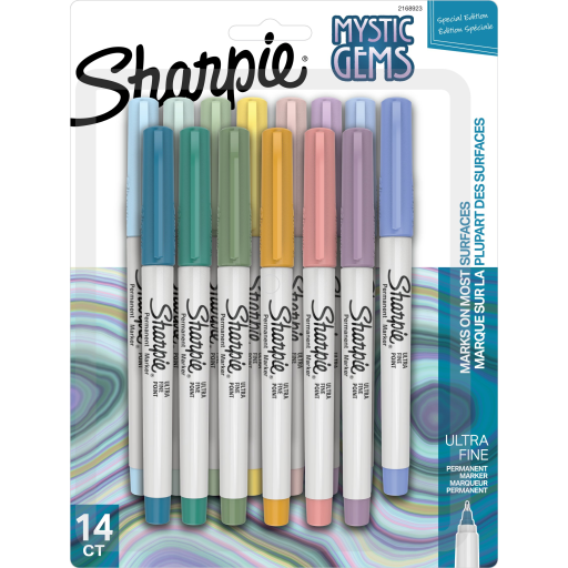 Marqueurs permanents Sharpie — édition Mystic Gem, pointe ultra-fine, couleurs assorties, paquet de 14