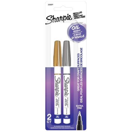 Marqueurs peinture à base d’huile Sharpie — pointe extra-fine, or et argent, paquet de 2