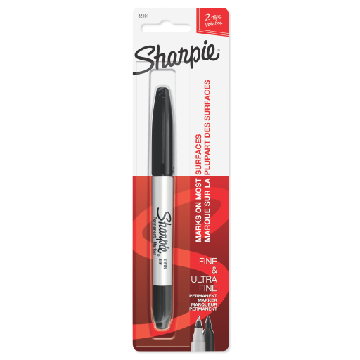 Marqueur permanent Sharpie — double pointe fine et ultra-fine, noir, 1 unité