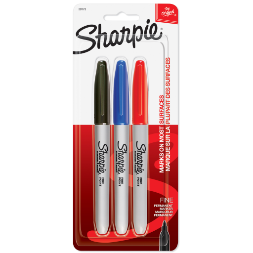 Marqueurs permanents Sharpie — pointe fine, couleurs assorties, paquet de 3
