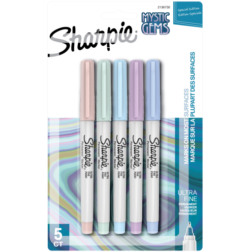 Marqueurs permanents Sharpie — édition Mystic Gem, pointe ultra-fine, couleurs assorties, paquet de 5