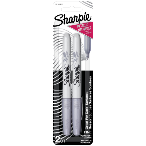Marqueurs permanents Sharpie — métalliques, pointe fine, argent, paquet de 2