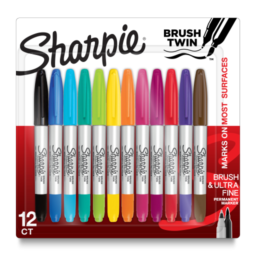 Marqueurs permanents Sharpie — pointe pinceau et pointe ultra-fine, couleurs assorties, paquet de 12