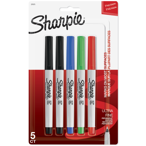 Marqueurs permanents Sharpie — pointe ultra-fine, couleurs assorties, paquet de 5