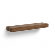 Medium walnut solid wood floating shelf, 36 inches long, on white background.