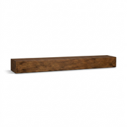 Floating wooden mantel, dark brown, rectangular beam shape, isolated on white background.