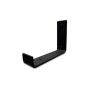 A high-resolution product shot of a black steel J-shaped shelf bracket (MPN: BRJ8) against a clean white background.