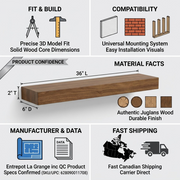 Infographic matrix building trust for a 36-inch Entrepot La Grange walnut shelf.