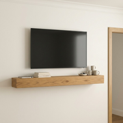A scale reference image showing the Honey floating mantel mounted on a wall.