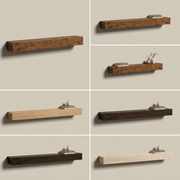 A premium 3x2 grid matrix showcasing six size and color variants of the Entrepot La Grange inc floating mantel shelf against a muted beige background, using natural light.
