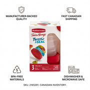 Trust and authority infographic with Rubbermaid food container 3-pack, featuring fast Canadian shipping and factual cues.