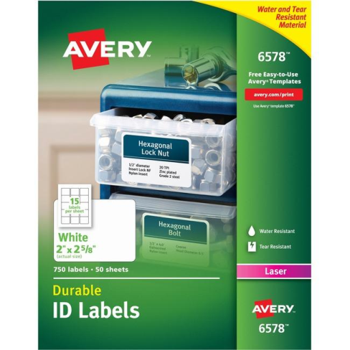 Étiquettes d’identification Avery — 2 5/8 x 2 po, permanent (6578)