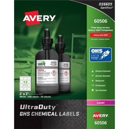 Étiquettes Avery — 2 x 2 po, 50 feuilles, laser, permanent, blanc (60506)