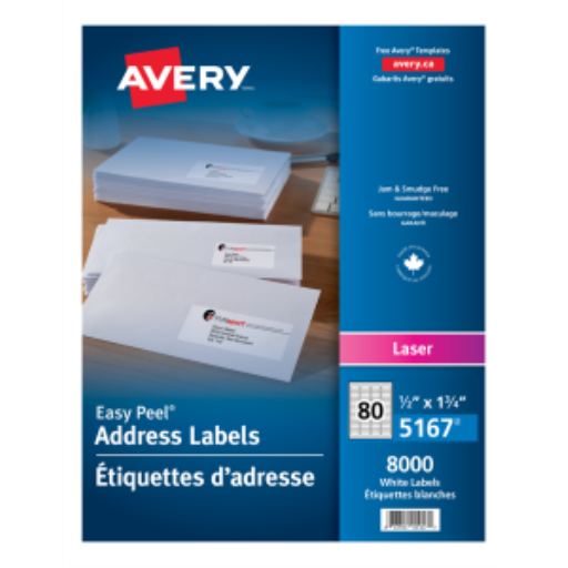Étiquettes Avery — 1 3/4 x 1/2 po, 100 feuilles, permanent, blanc (5167)