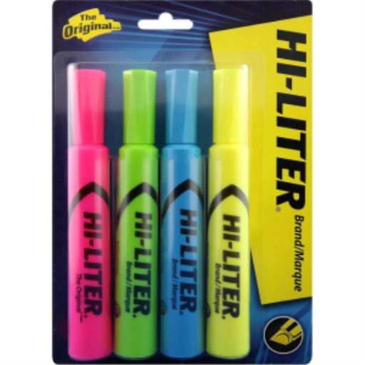 Surligneurs Avery Hi-Liter — 4/pqt, couleurs assorties, fluorescent (83564)