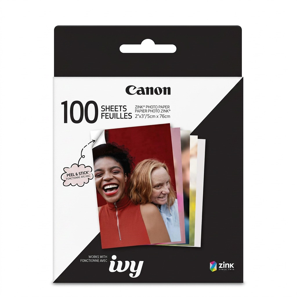 High-resolution main product photo of Canon IVY ZINK Photo Paper (100 Sheets) retail packaging against a pure white background.