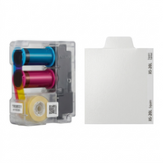 High-resolution Canon SELPHY Color Ink/Label XS-20L set: ink ribbon and label-backed papers, isolated.