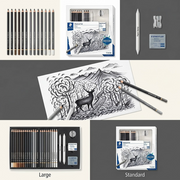 A neat product matrix featuring the charcoal set and its contents from different angles, and a hypothetical variant for comparison, all in a premium grid layout with neutral background.