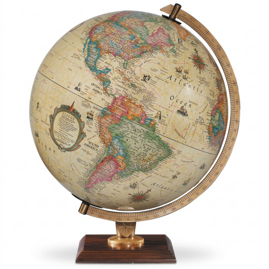 Replogle Globes Carlyle 12" Antique Ocean French desk globe on a wooden base with illuminated feature. (UPC 039231835532)