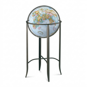 High-resolution hero shot: Replogle Trafalgar blue ocean floor globe on dark bronze stand, centered on white.