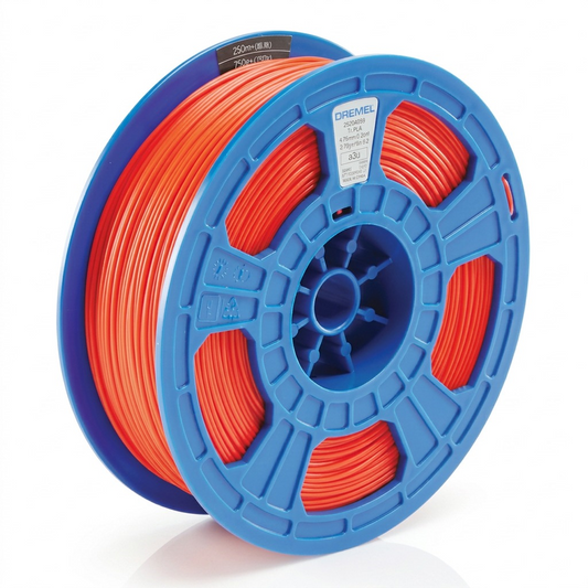 Dremel DigiLab red 1.75mm PLA 3D printer filament on a blue 0.75kg RFID-enabled spool.