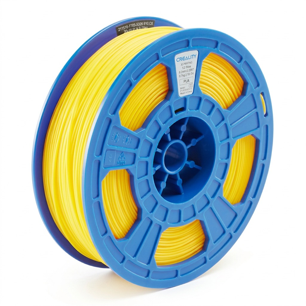 Pure high-resolution hero shot of a blue spool holding yellow Dremel PLA 3D printer filament.