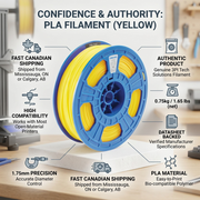 Infographic for 3PI Tech Solutions PLA filament highlighting specifications and fast Canadian shipping.