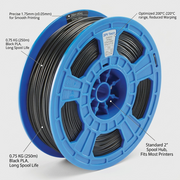 A professional feature infographic of the 3PI Tech Solutions PLA filament spool, highlighting technical specifications and user benefits with clean labels.