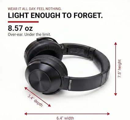 Sharp HP-60 Over-Ear Wireless Headphones with Active Noise Cancellation & 20-Hour Battery Life