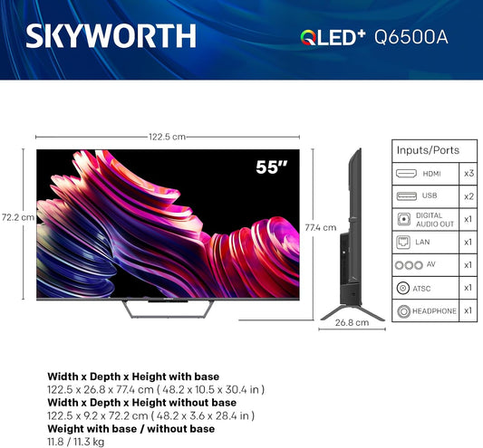 SKYWORTH 55 po QLED +GOOGLE TV AVEC ASSISTANT GOOGLE ÉCRAN UHD