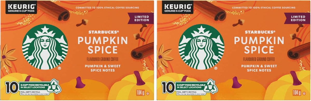 Starbucks Lot de 2 boîtes de 10 dosettes de café moulu aromatisé à la citrouille et aux épices, 104 g
