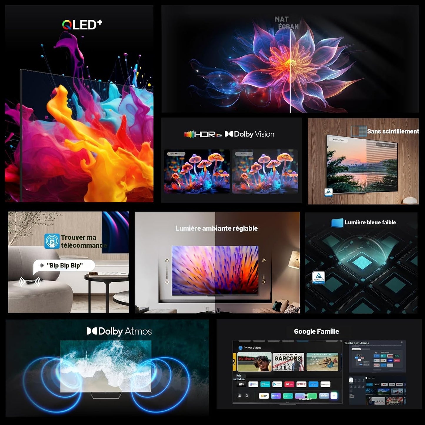 SKYWORTH 55 po QLED +GOOGLE TV AVEC ASSISTANT GOOGLE ÉCRAN UHD