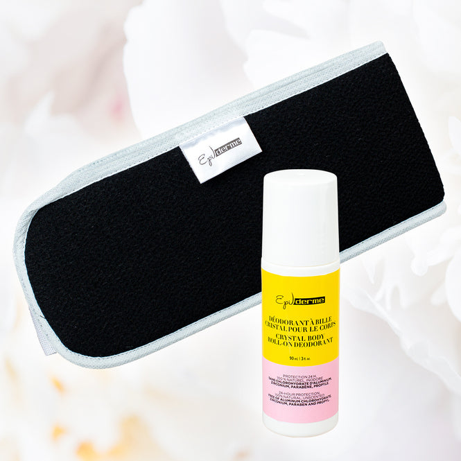 Duo Lanière exfoliante pour dos et Déodorant à bille Cristal pour corps