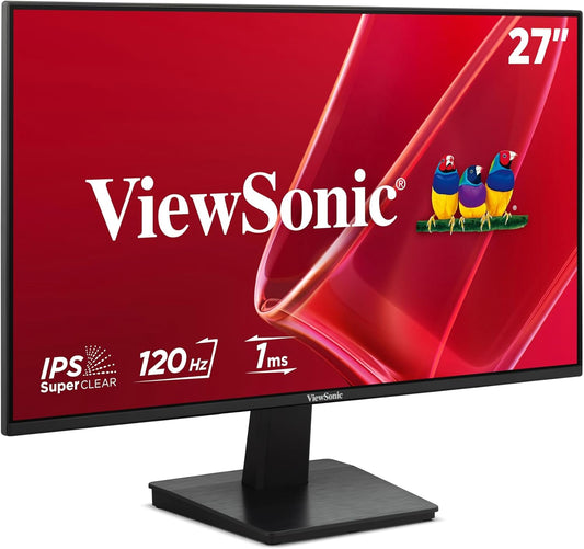 ViewSonic Moniteur ergonomique 27 pouces 1080p 120Hz avec taux de rafraîchissement variable, HDMI et VGA.