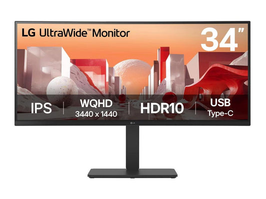 Moniteur LG UltraWide WQHD IPS incurvé 34 po 34BA75QE-B pour entreprises avec USB-C, HDMI et DisplayPort, HDR, haut-parleurs intégrés, 60 Hz
