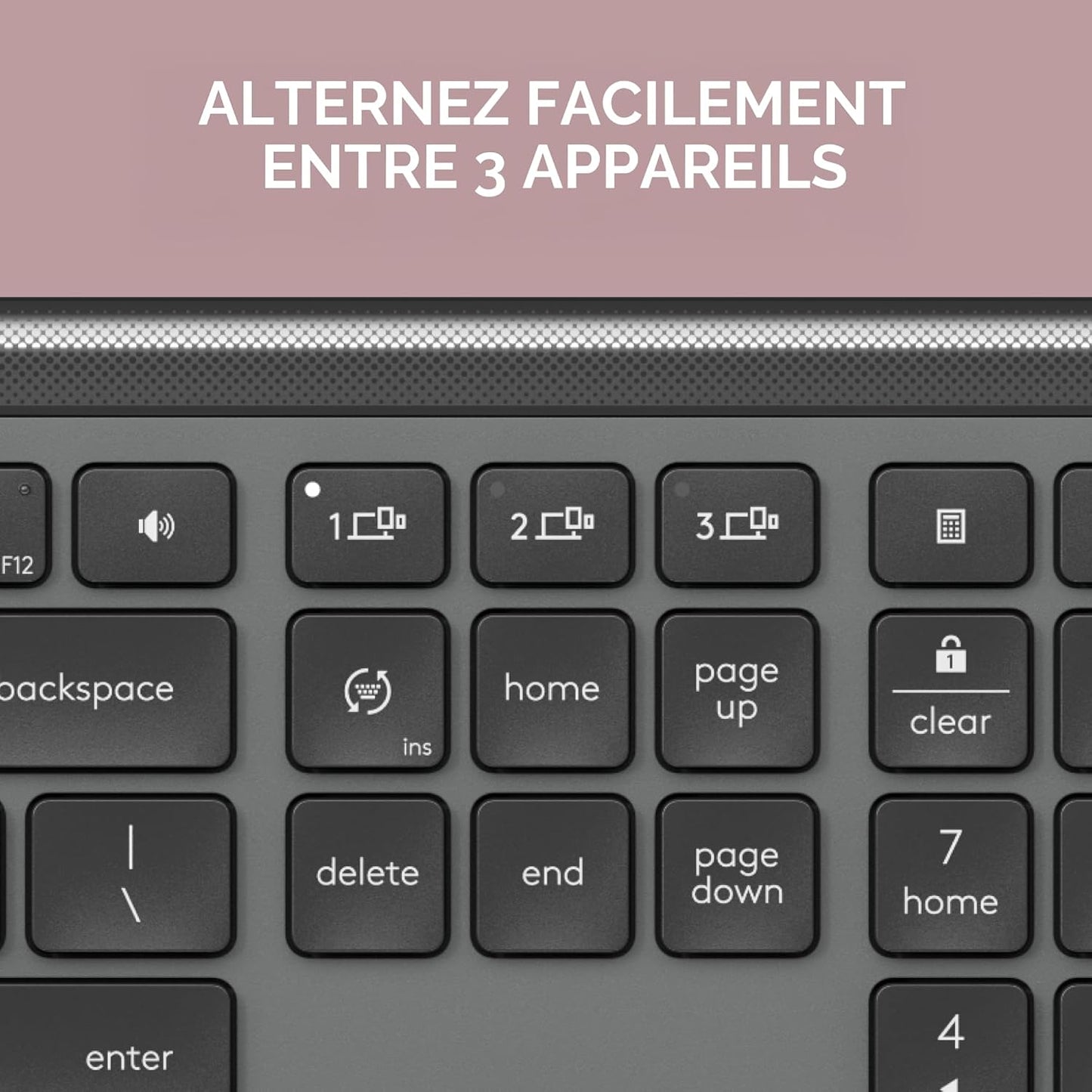 Logitech Signature Slim K950, clavier sans fil avec design élégant, changement de frappe entre les appareils, frappe silencieuse, Bluetooth, multi-OS, Windows, Mac, Chrome - Graphite