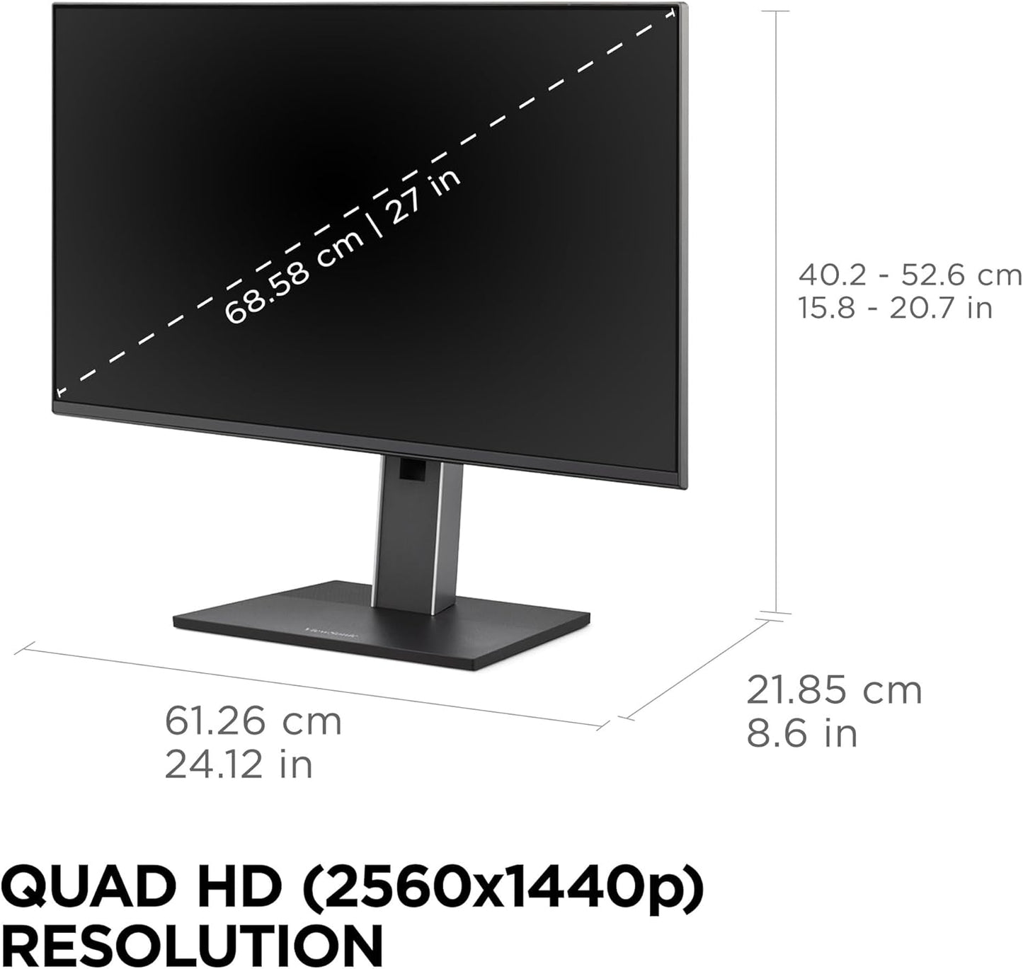 ViewSonic VG2752-2K Moniteur ergonomique IPS 1440p 27" avec inclinaison, pivotant, pivot, réglage de la hauteur, 100 Hz, concentrateur USB 5 ports, HDMI, DisplayPort, et entrées USB C 65 W