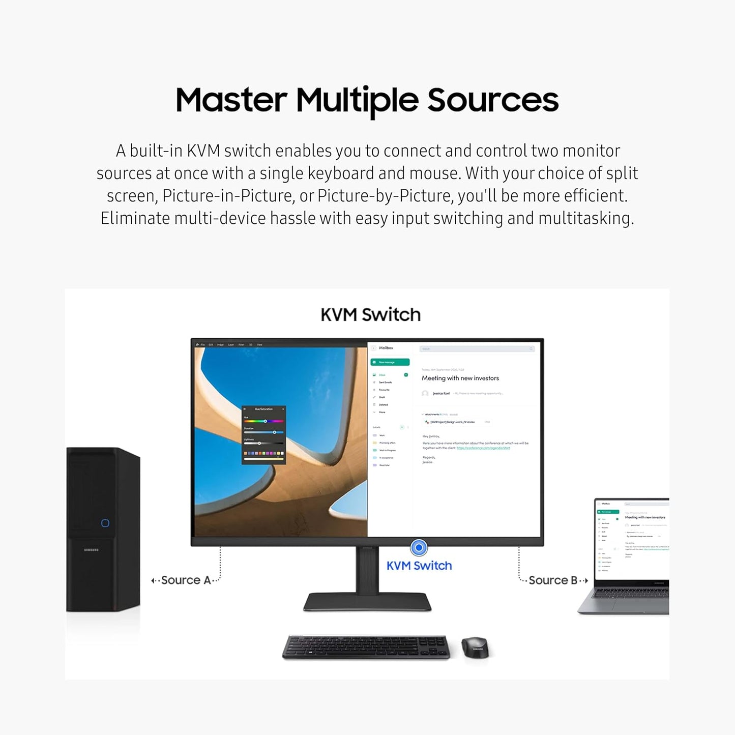 Samsung ViewFinity LS24D606UANXZA Moniteur professionnel QHD de 24 po avec taux de rafraîchissement de 100 Hz, HDR 10, design ergonomique, prise en charge USB-C, LAN et Daisy Chain