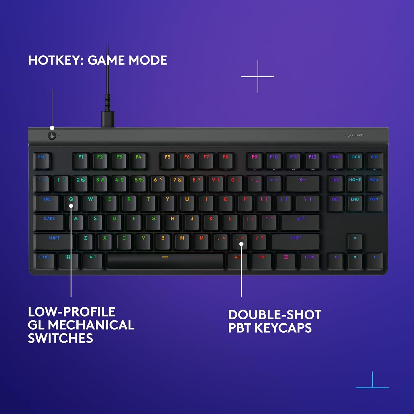 Logitech Gaming 515 TKL Clavier de jeu filaire à profil bas, RVB entièrement personnalisable, touches PBT à double tir, commutateurs tactiles/marron – Noir