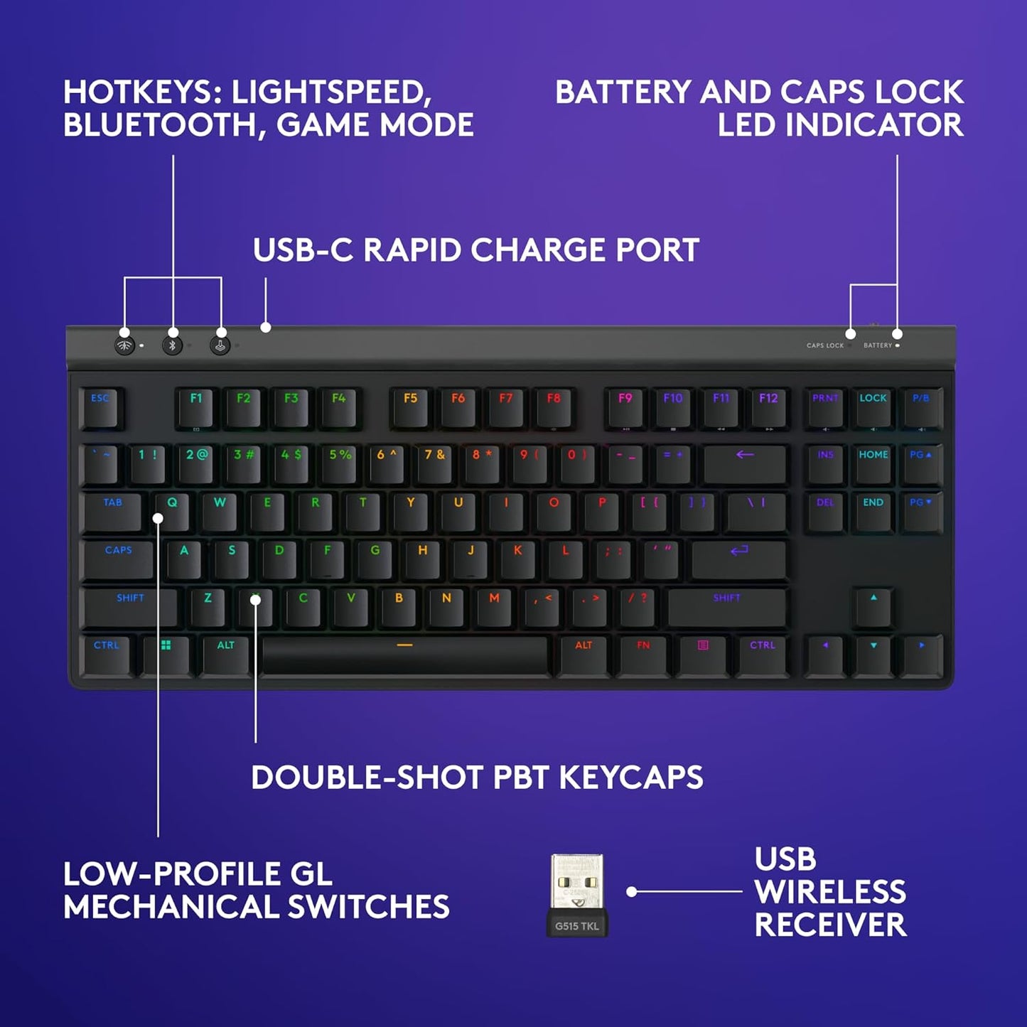 CLAVIER DE JEU TKL LOGITECH G515 LIGHTSPEED TACTILE (NOIR)
