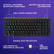 Clavier de gaming Logitech G515 TKL LIGHTSPEED — tactile, noir