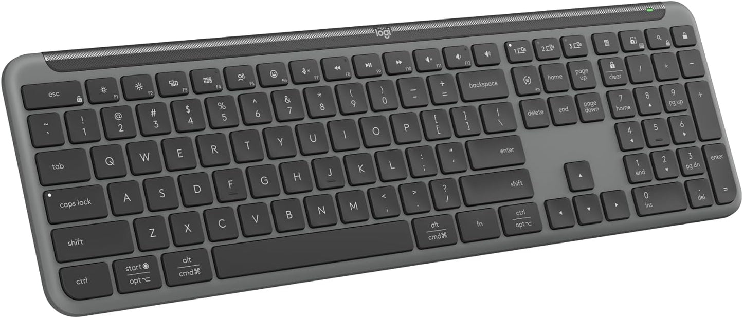 Logitech Signature Slim K950, clavier sans fil avec design élégant, changement de frappe entre les appareils, frappe silencieuse, Bluetooth, multi-OS, Windows, Mac, Chrome - Graphite